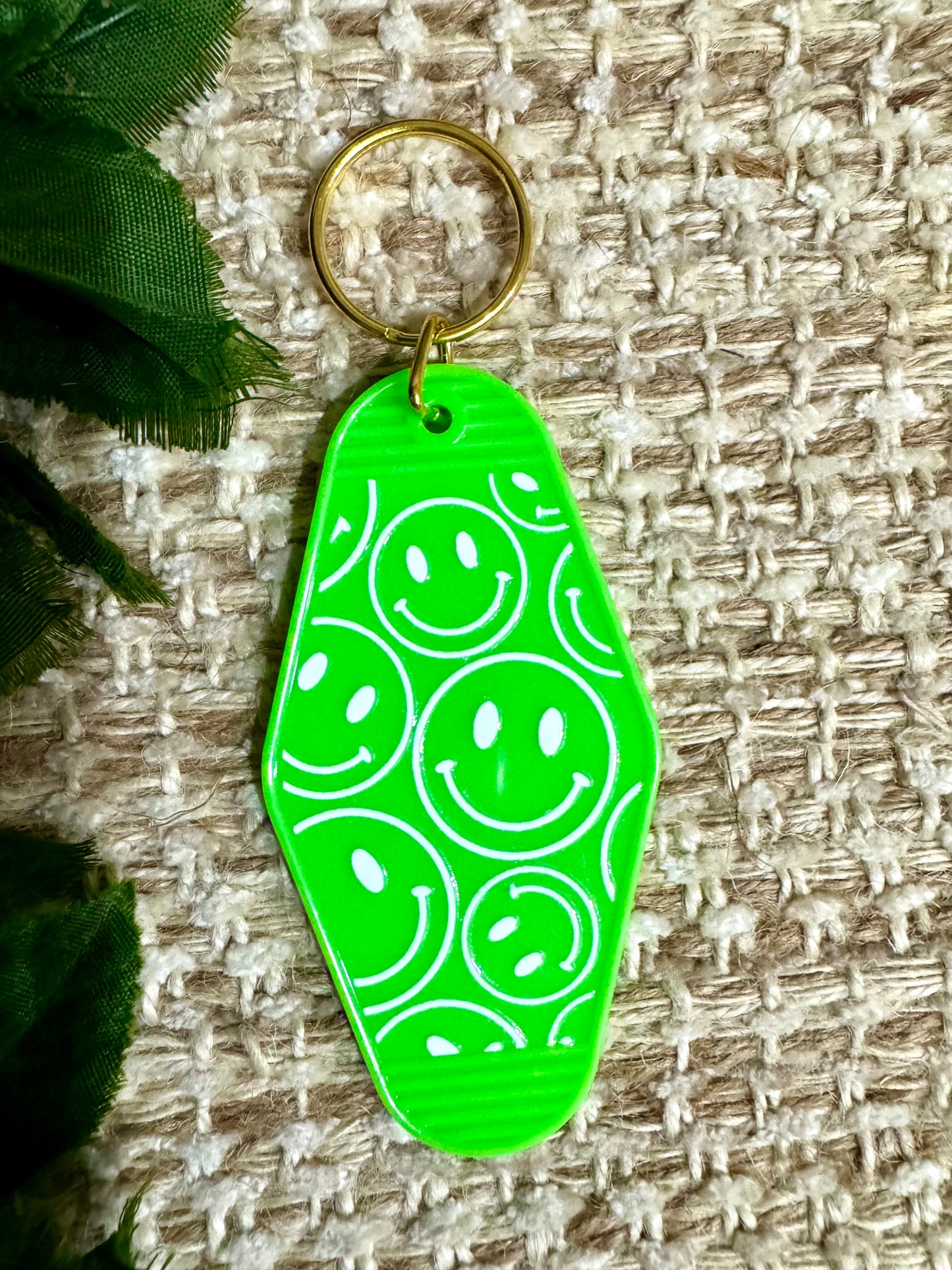 Green Smiley Hotel Keychain