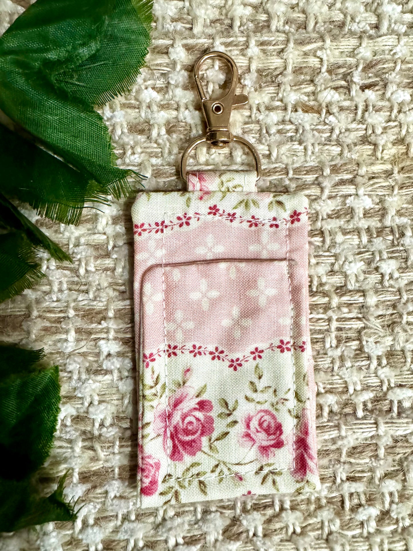 Pink Floral Chapstick Holder Keychain