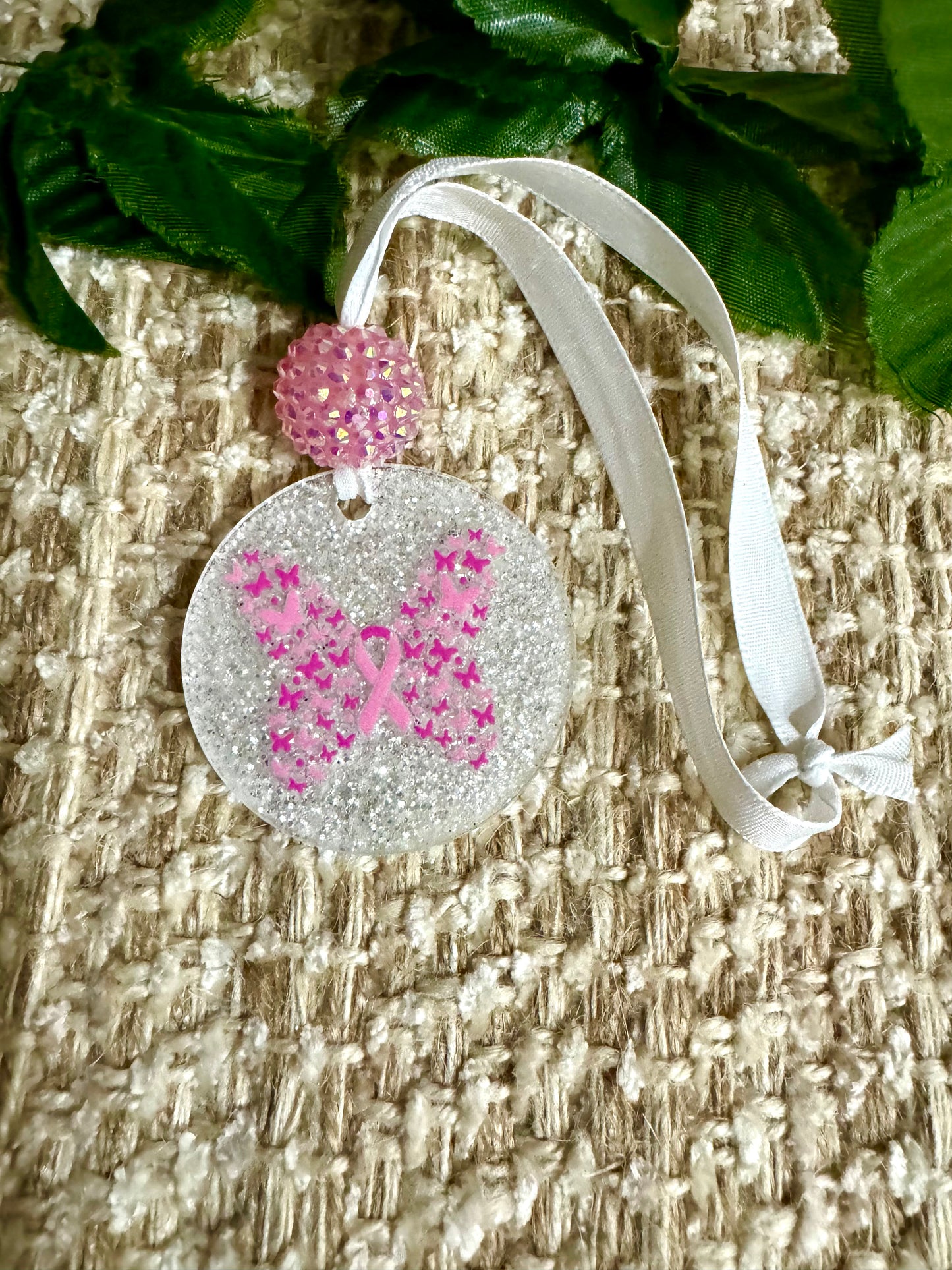 White breast cancer ornament
