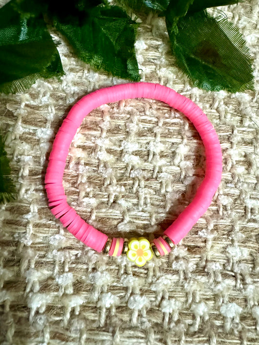 Pink with yellow flower.  B